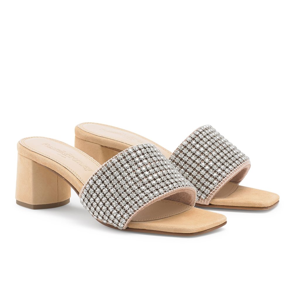 Dámské Boty Mules Russell & Bromley Blingbloc Diamante Block Stříbrné | CZ-16794O