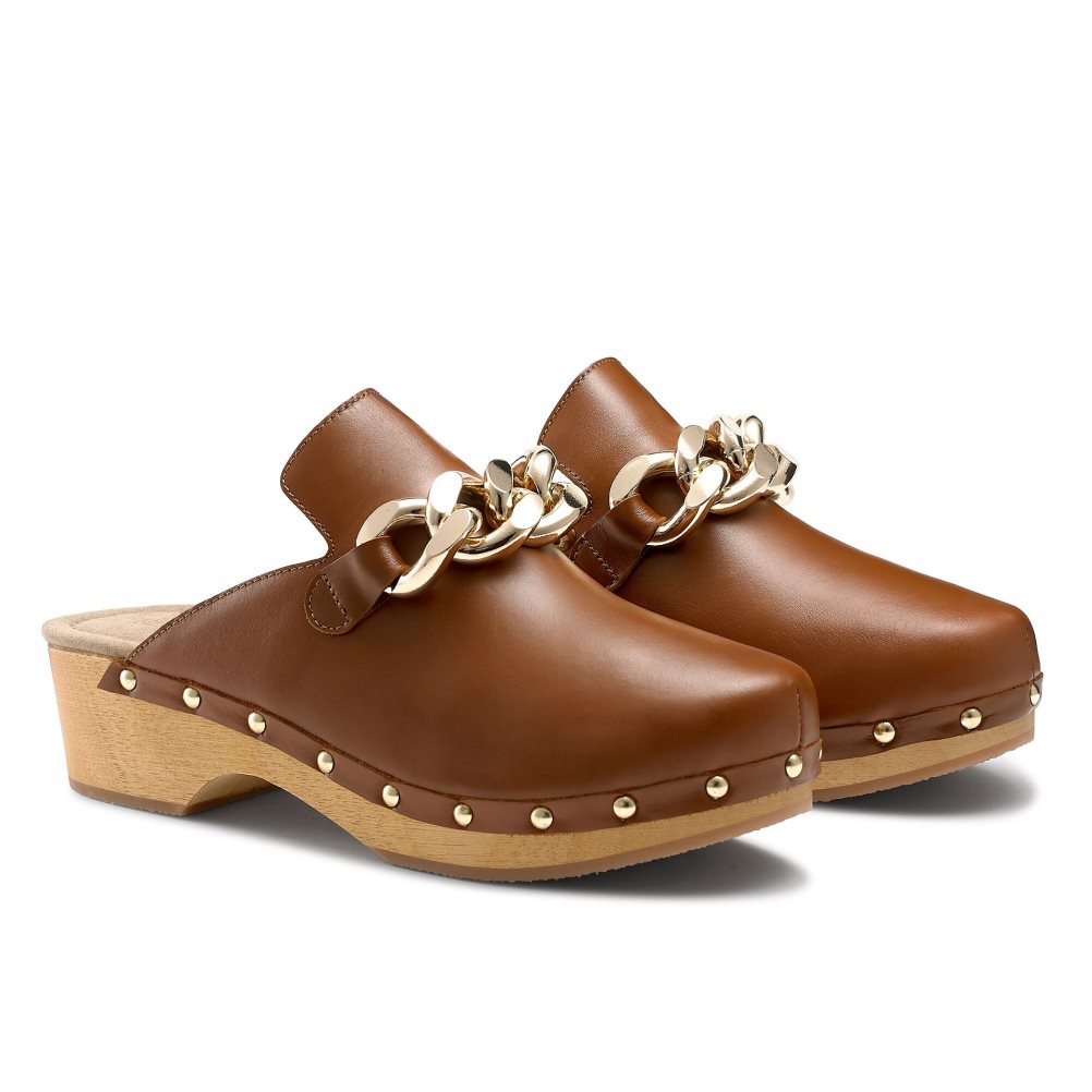 Dámské Boty Mules Russell & Bromley Dellabosco Chain Closed Špicí Hnědé | CZ-69218W