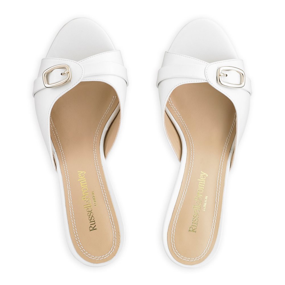 Dámské Boty Mules Russell & Bromley Happyhour Kitten Heel Bílé | CZ-39120W