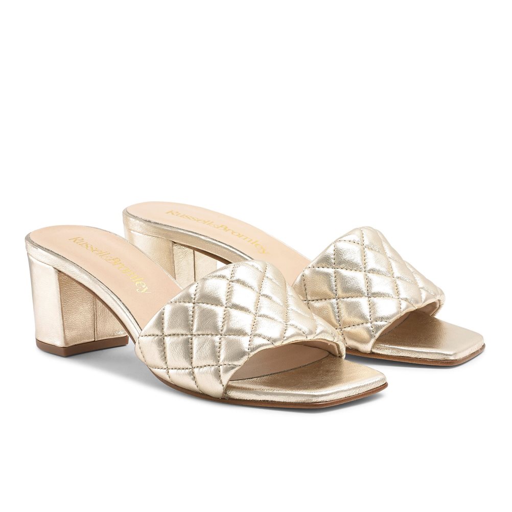 Dámské Boty Mules Russell & Bromley Quiltbloc Quilted Block Zlaté | CZ-89253L