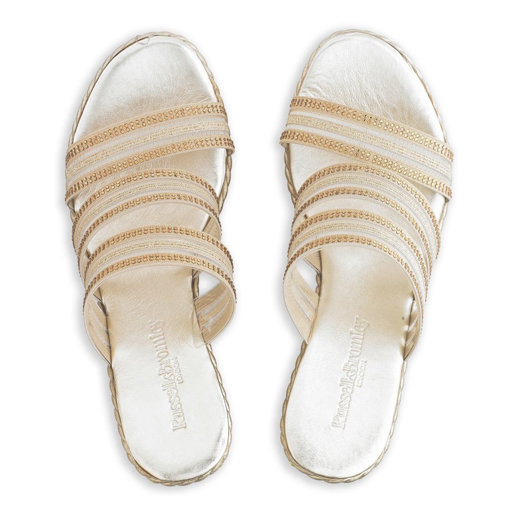 Dámské Boty Na Klínku Russell & Bromley Cosmic Triple Páskové Zlaté | CZ-15480D
