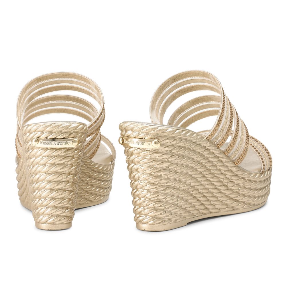 Dámské Boty Na Klínku Russell & Bromley Cosmic Triple Páskové Zlaté | CZ-15480D