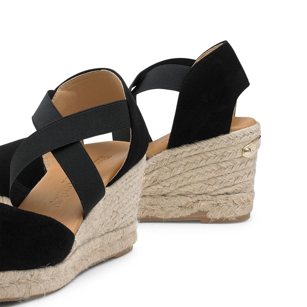 Dámské Boty Na Klínku Russell & Bromley Coco-cross Elastic Espadrilky Černé | CZ-23581L