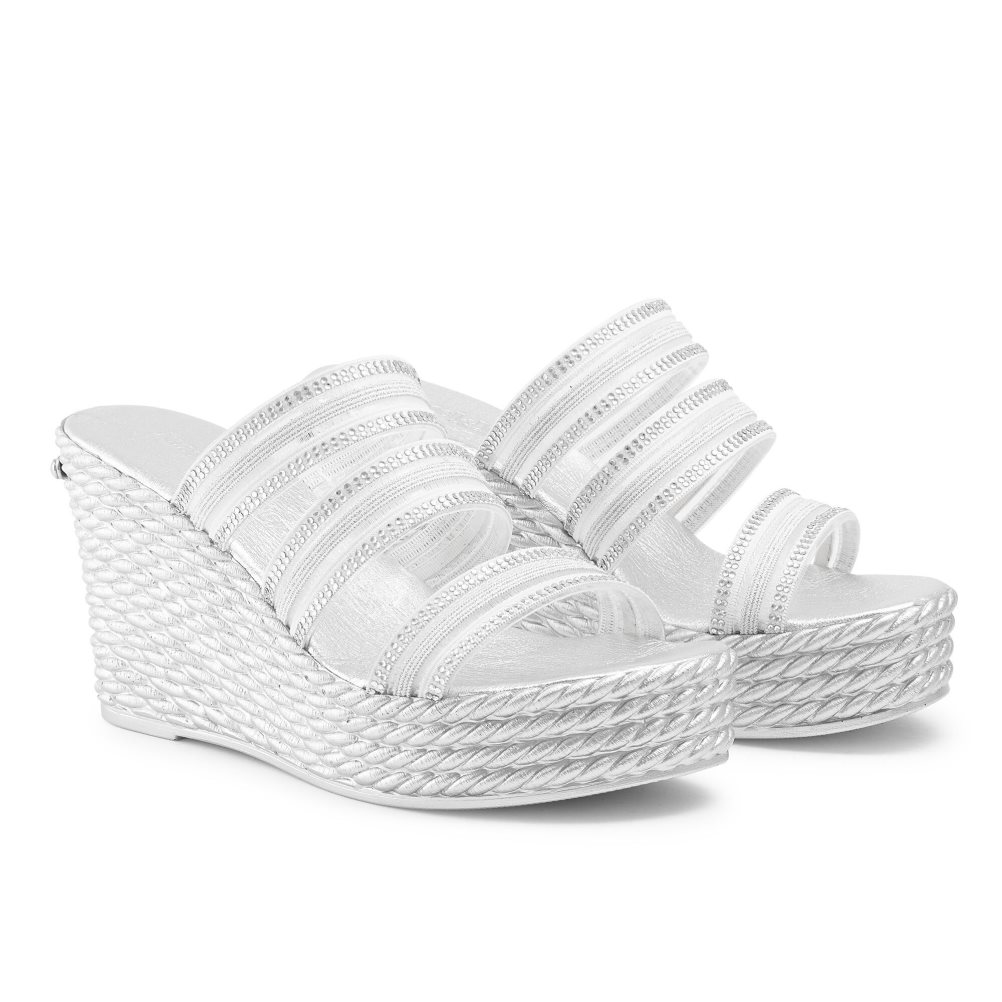 Dámské Boty Na Klínku Russell & Bromley Cosmic Triple Páskové Stříbrné | CZ-61930Z