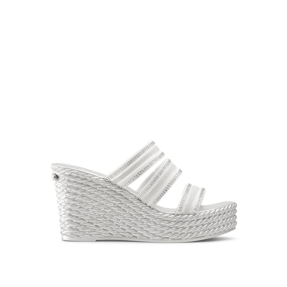 Dámské Boty Na Klínku Russell & Bromley Cosmic Triple Páskové Stříbrné | CZ-61930Z