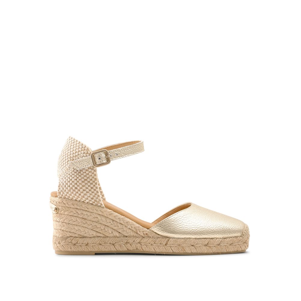 Dámské Boty Na Klínku Russell & Bromley Pineapple Square Špicí Espadrilky Zlaté | CZ-64283Z