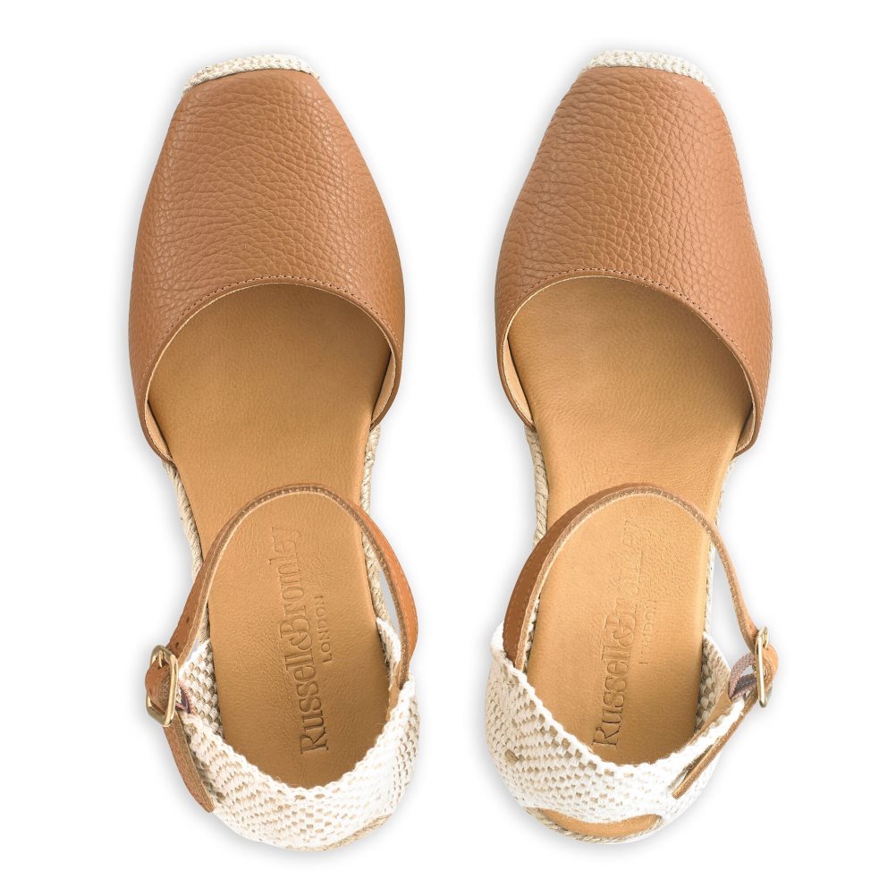 Dámské Boty Na Klínku Russell & Bromley Pineapple Square Špicí Espadrilky Hnědé | CZ-78603U