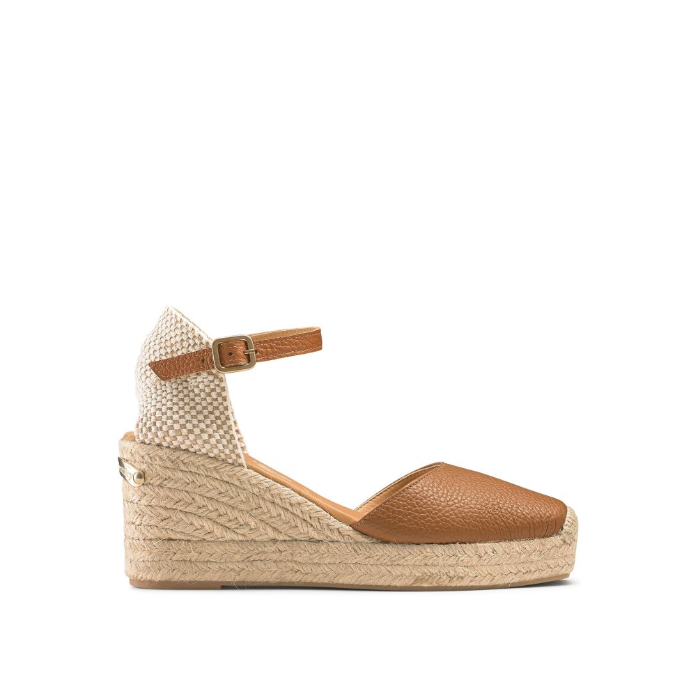 Dámské Boty Na Klínku Russell & Bromley Pineapple Square Špicí Espadrilky Hnědé | CZ-78603U