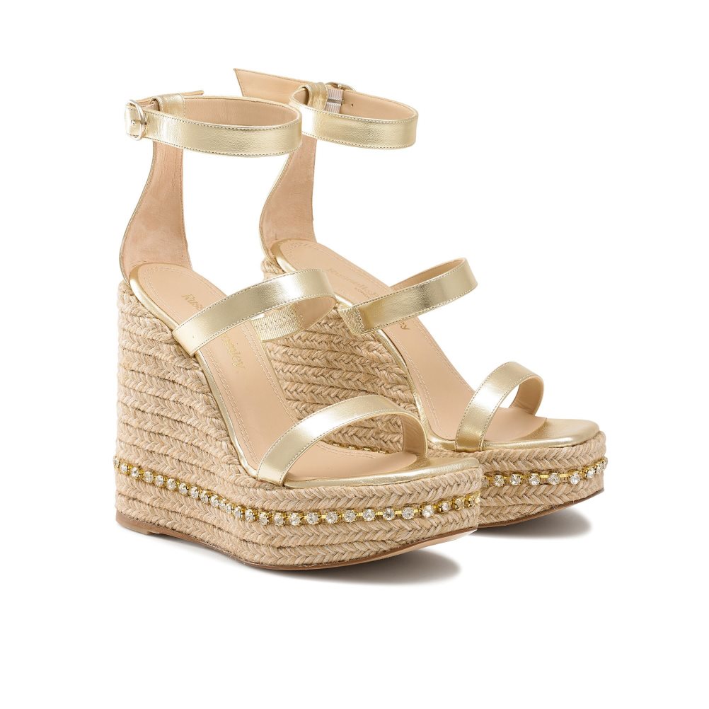 Dámské Boty Na Klínku Russell & Bromley Ibiza Espadrilky Zlaté | CZ-89657S