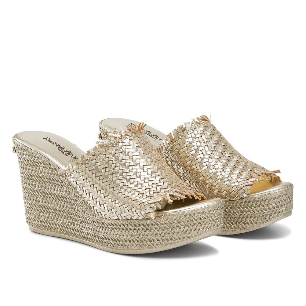 Dámské Boty Na Klínku Russell & Bromley Libertine Weave Zlaté | CZ-90764B