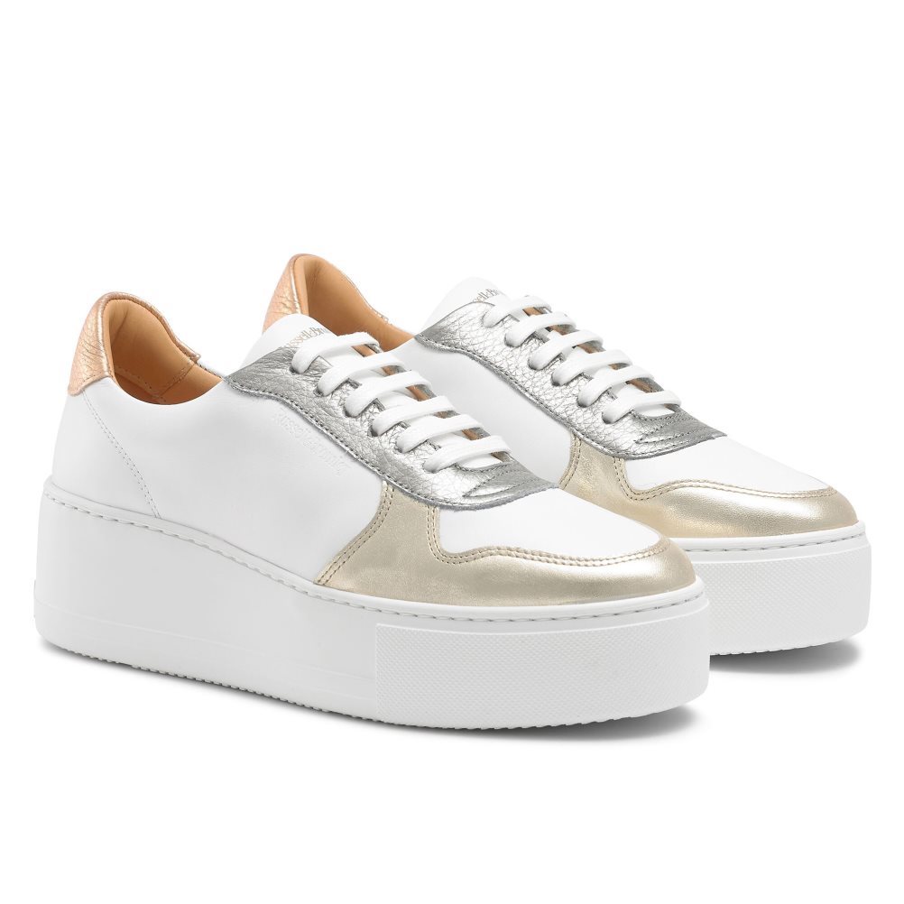 Dámské Boty Na Platformy Russell & Bromley Park Krajkové Krajkové-up Bílé Zlaté | CZ-43925C