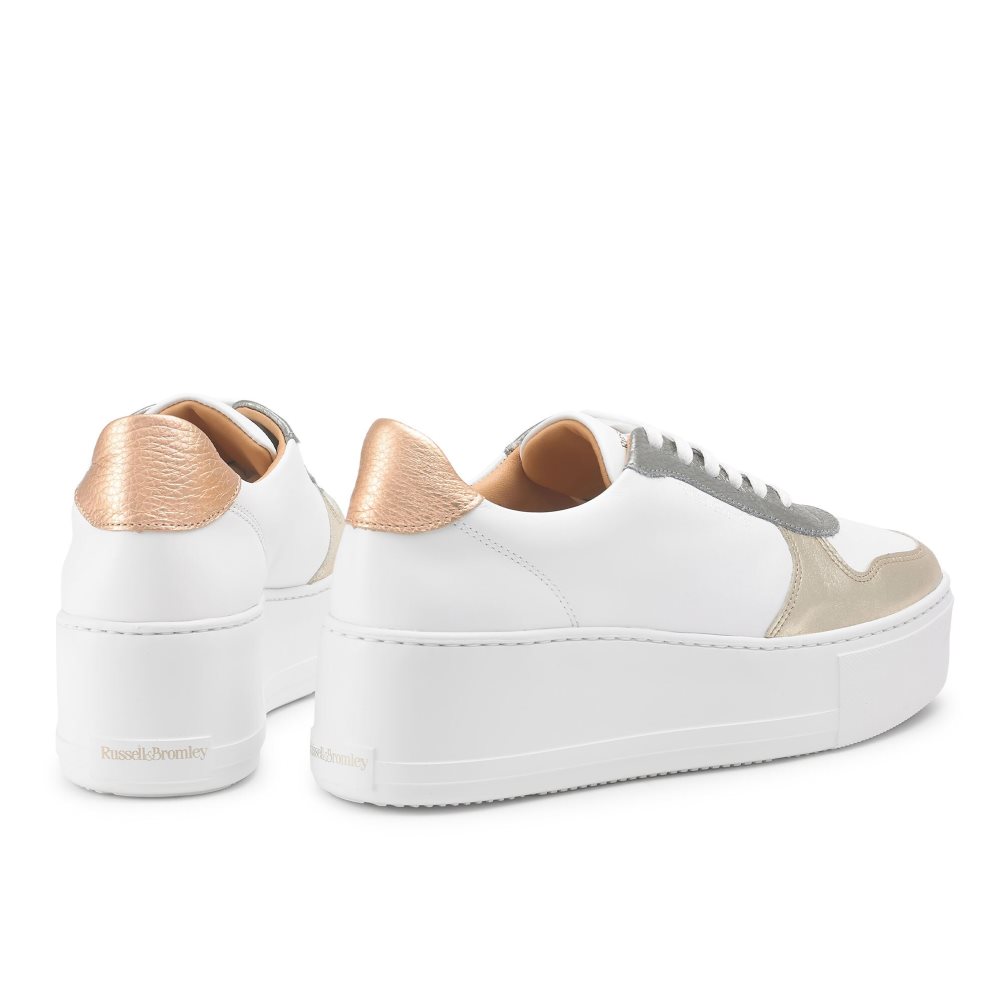 Dámské Boty Na Platformy Russell & Bromley Park Krajkové Krajkové-up Bílé Zlaté | CZ-43925C