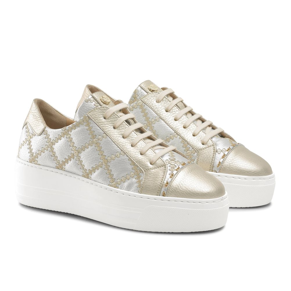 Dámské Boty Na Platformy Russell & Bromley Esplanade Krajkové Up Zlaté | CZ-69541S