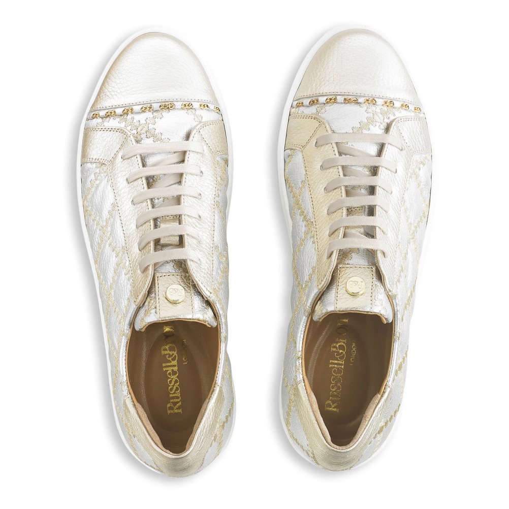 Dámské Boty Na Platformy Russell & Bromley Esplanade Krajkové Up Zlaté | CZ-69541S