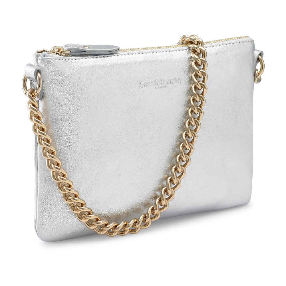 Dámské Kabelky Přes Rameno Russell & Bromley On Point Chain Zip Pouch Stříbrné | CZ-79831Q