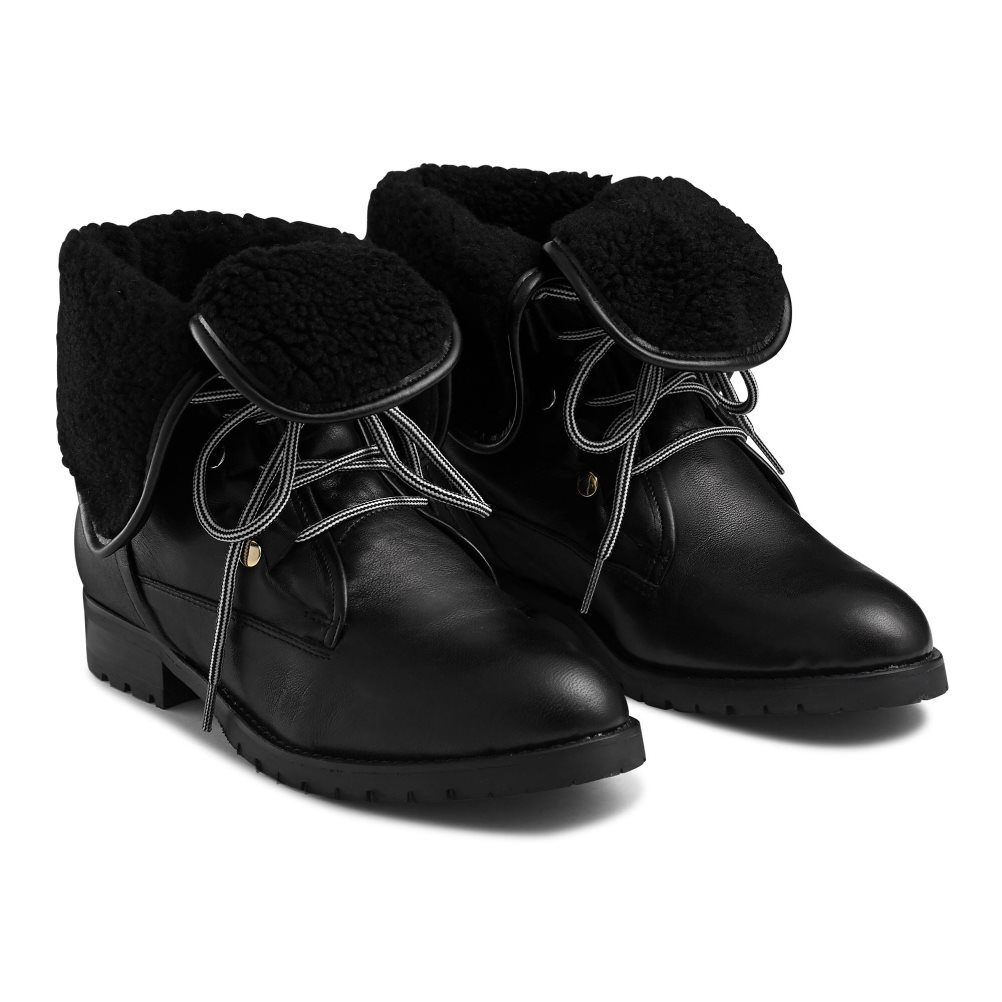 Dámské Kotníkové Boty Russell & Bromley Cuddly Faux-wool Hiker Černé | CZ-06859S