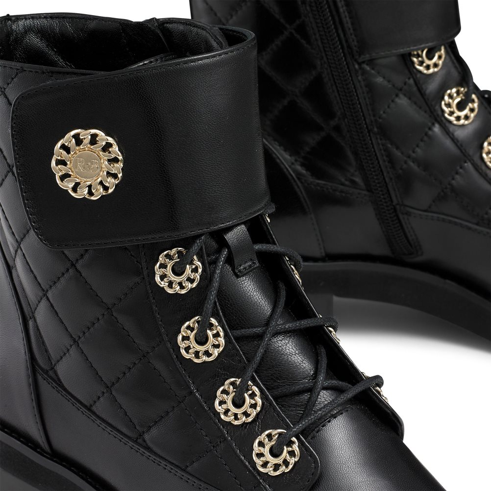 Dámské Kotníkové Boty Russell & Bromley Ringaroses Quilted Krajkové-up Černé | CZ-27148Q