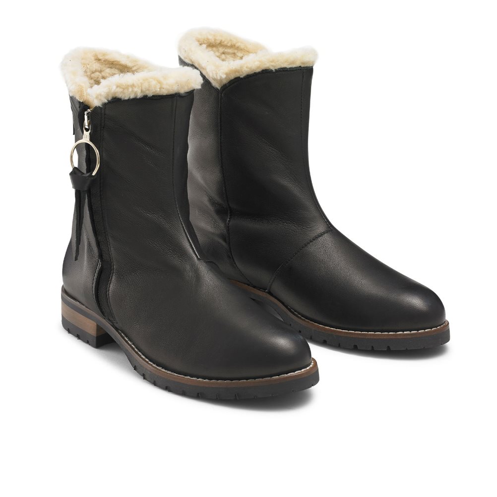 Dámské Kotníkové Boty Russell & Bromley Grizzly Warm Podšité Fur Černé | CZ-29864W