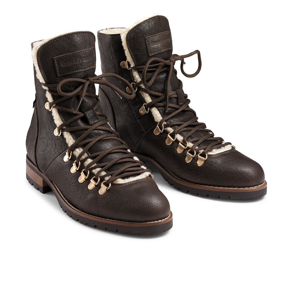 Dámské Kotníkové Boty Russell & Bromley Bear Warm Podšité Krajkové Up Tmavě Hnědé | CZ-34528W