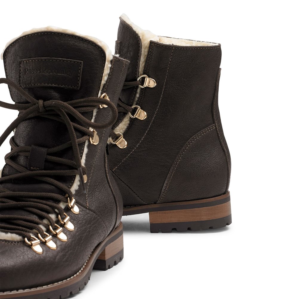 Dámské Kotníkové Boty Russell & Bromley Bear Warm Podšité Krajkové Up Tmavě Hnědé | CZ-34528W