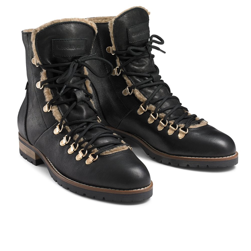 Dámské Kotníkové Boty Russell & Bromley Bear Warm Podšité Krajkové Up Černé | CZ-49785S