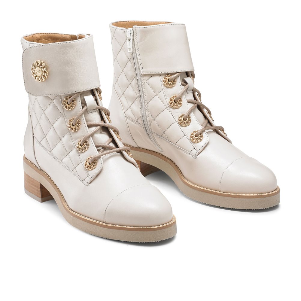 Dámské Kotníkové Boty Russell & Bromley Ringaroses Quilted Krajkové-up Bílé | CZ-63784J