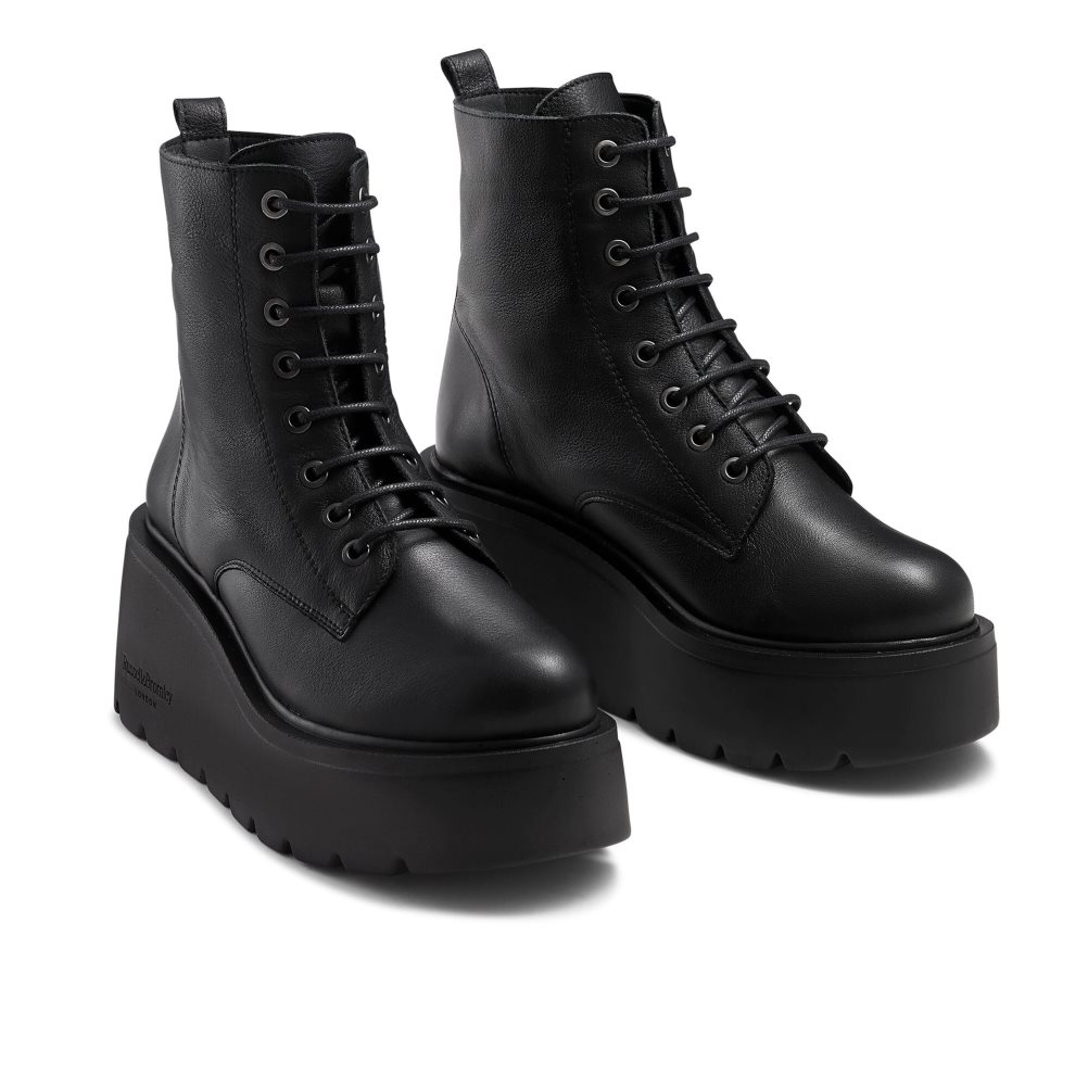 Dámské Kozačky Na Klínku Russell & Bromley Overlace Krajkové-up Černé | CZ-35201N