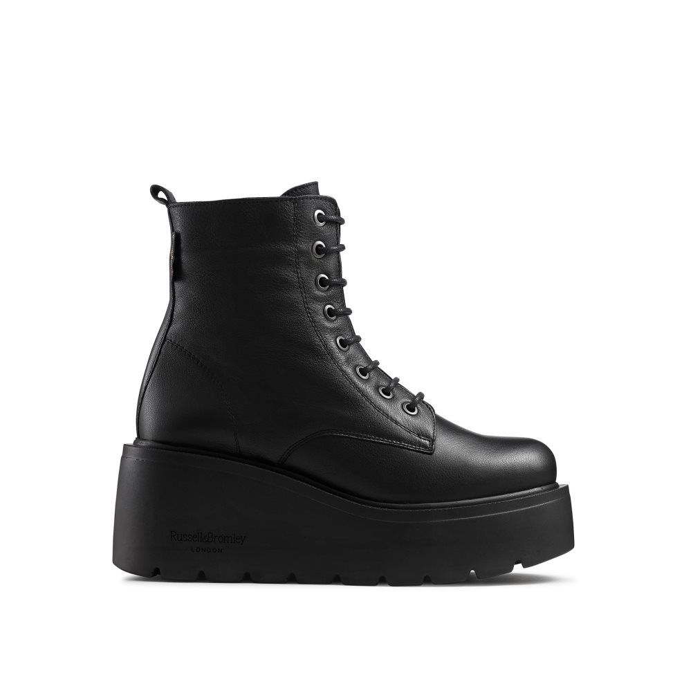 Dámské Kozačky Na Klínku Russell & Bromley Overlace Krajkové-up Černé | CZ-35201N