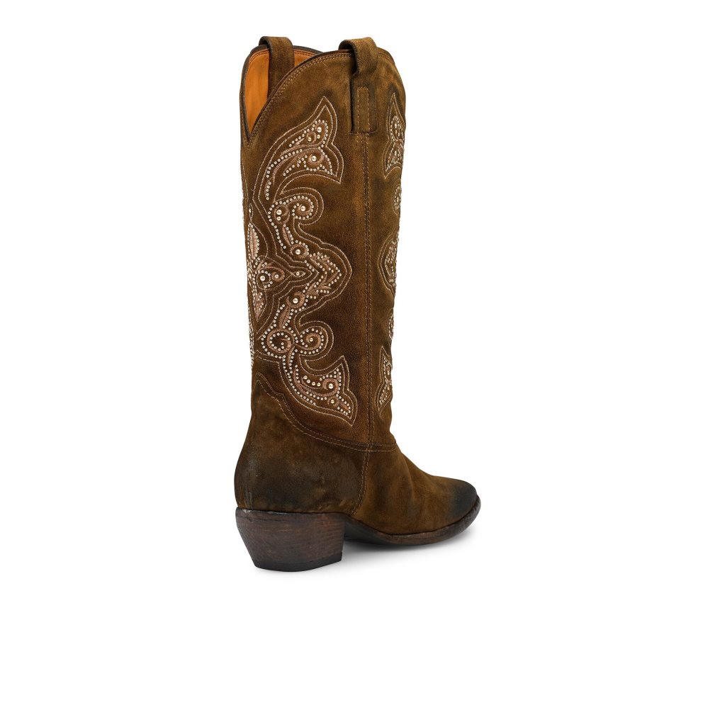 Dámské Kozačky Nad Kolena Russell & Bromley Wildwest Embroidered Western Hnědé | CZ-09527M