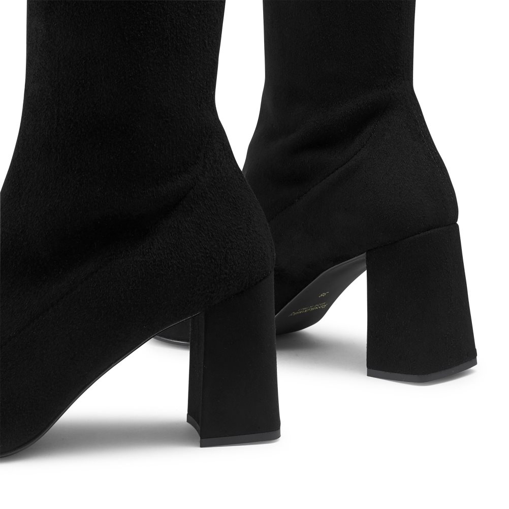 Dámské Kozačky Nad Kolena Russell & Bromley Overnight Stretch Semišové Černé | CZ-27350X