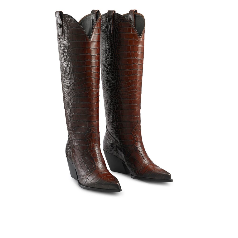 Dámské Kozačky Nad Kolena Russell & Bromley Saloon Western Tmavě Hnědé | CZ-41259S