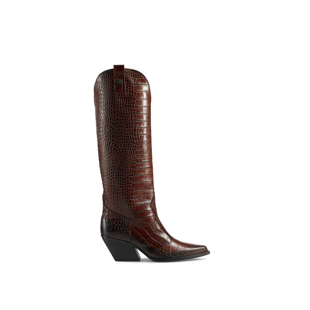 Dámské Kozačky Nad Kolena Russell & Bromley Saloon Western Tmavě Hnědé | CZ-41259S