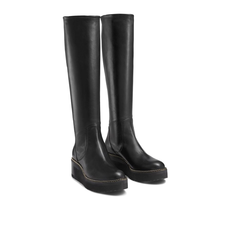 Dámské Kozačky Nad Kolena Russell & Bromley Uptight Stretch Klínku Černé | CZ-80612F