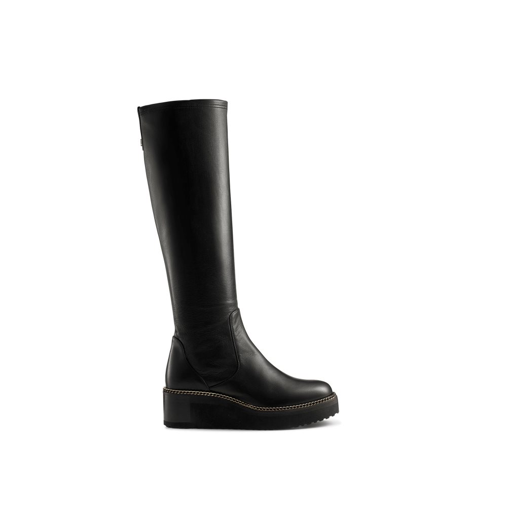 Dámské Kozačky Nad Kolena Russell & Bromley Uptight Stretch Klínku Černé | CZ-80612F