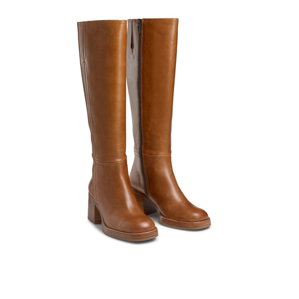 Dámské Kozačky Nad Kolena Russell & Bromley Gaucho Block Heel Tmavě Hnědé | CZ-98731B