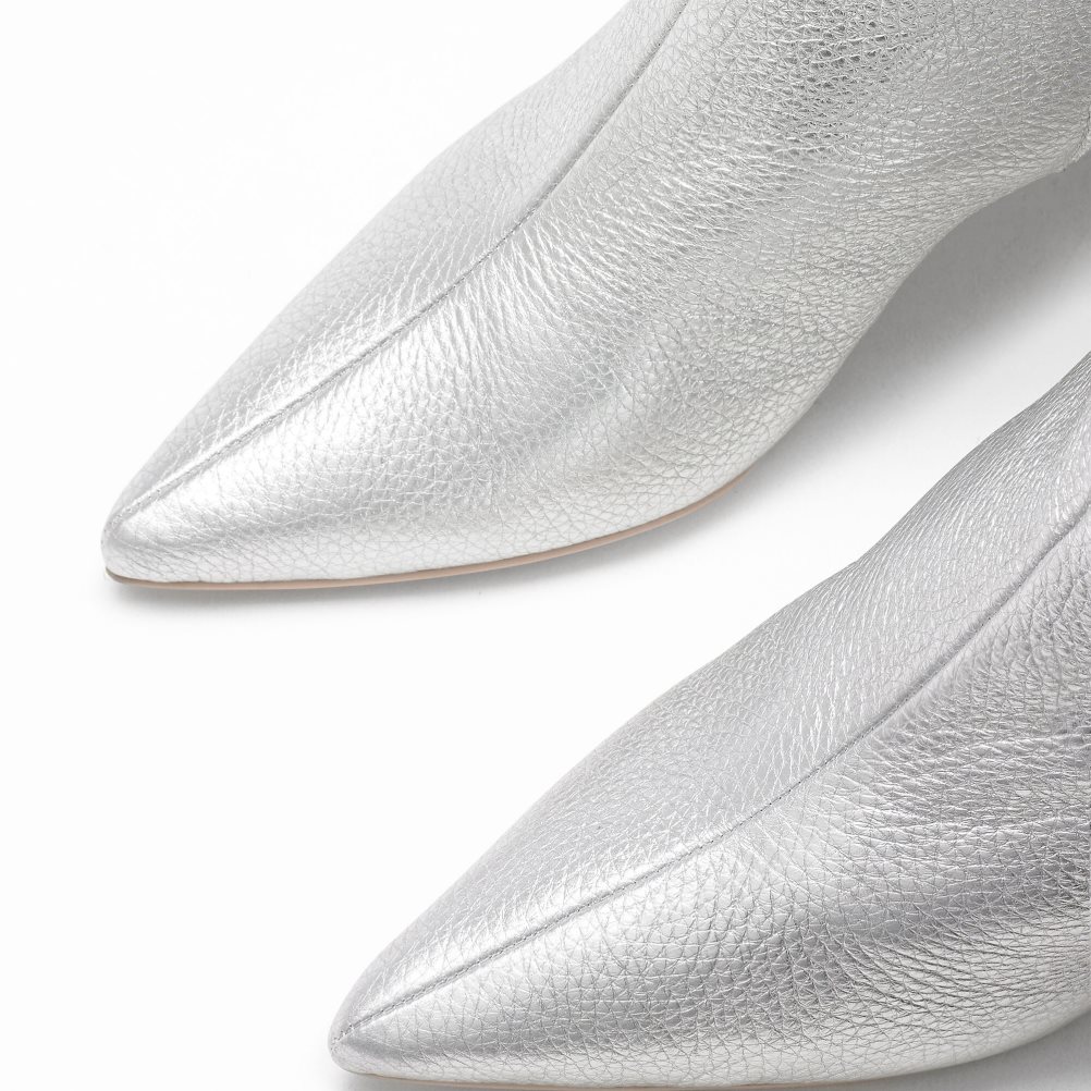 Dámské Kozačky na Podpatku Russell & Bromley Athenaboot Pointed Stříbrné | CZ-67105N