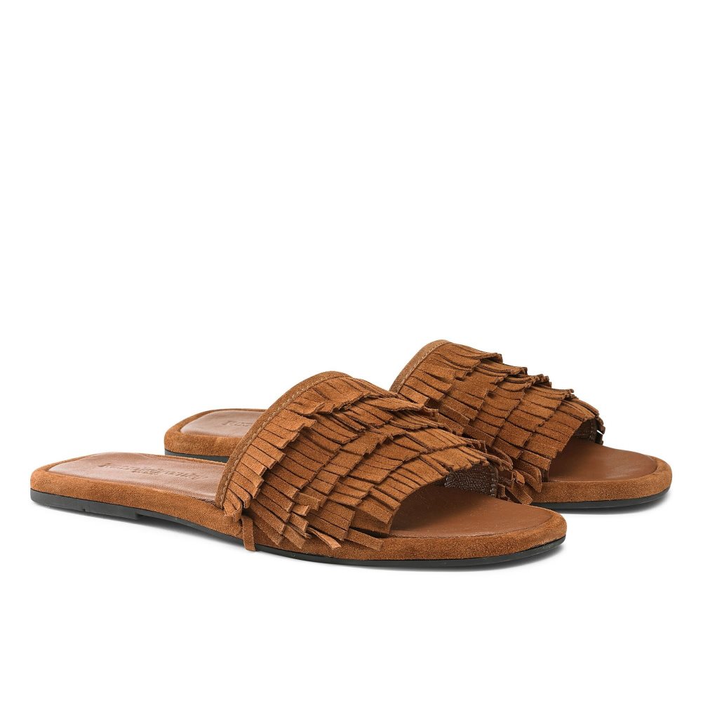 Dámské Pantofle Russell & Bromley Cascade Fringe Hnědé | CZ-56980U