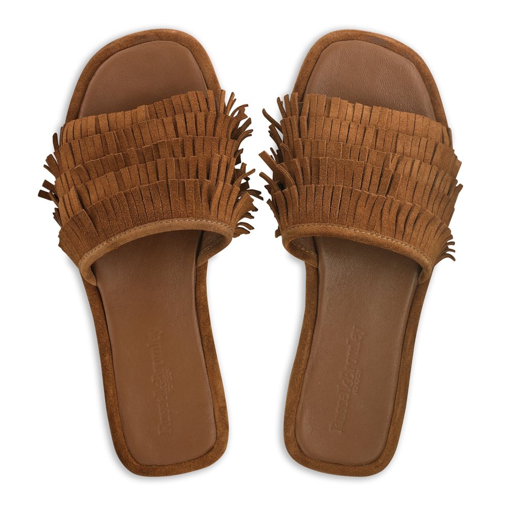 Dámské Pantofle Russell & Bromley Cascade Fringe Hnědé | CZ-56980U