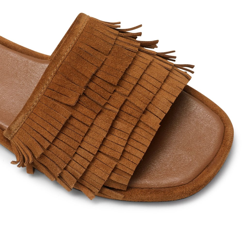 Dámské Pantofle Russell & Bromley Cascade Fringe Hnědé | CZ-56980U