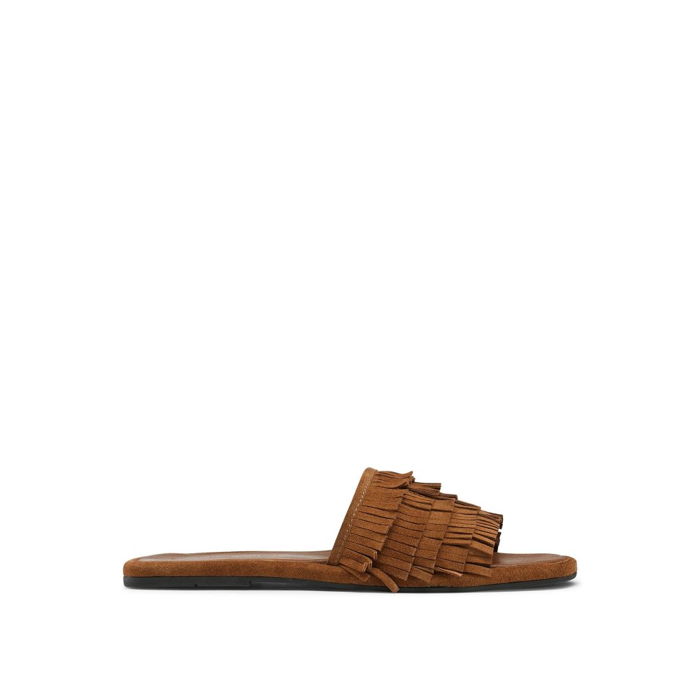 Dámské Pantofle Russell & Bromley Cascade Fringe Hnědé | CZ-56980U