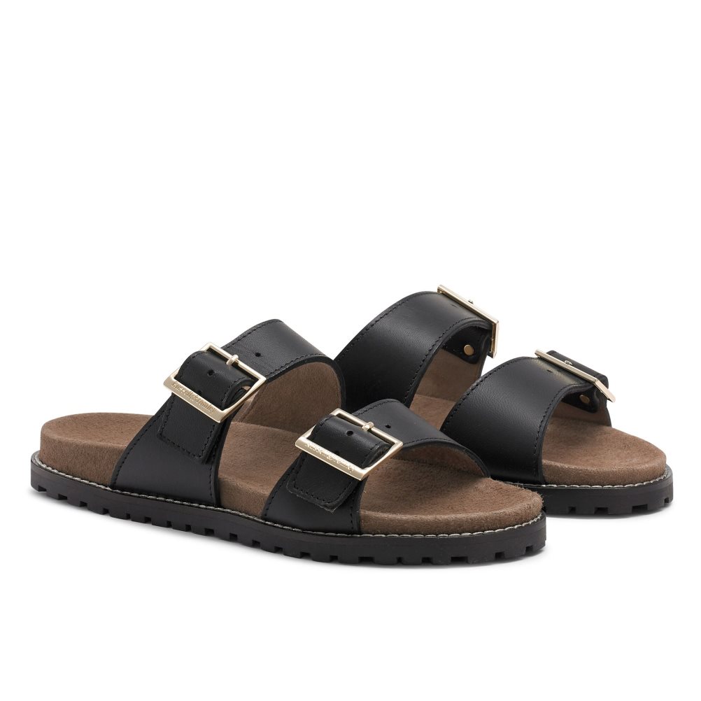Dámské Pantofle Russell & Bromley Double Přezkou Černé | CZ-06418J