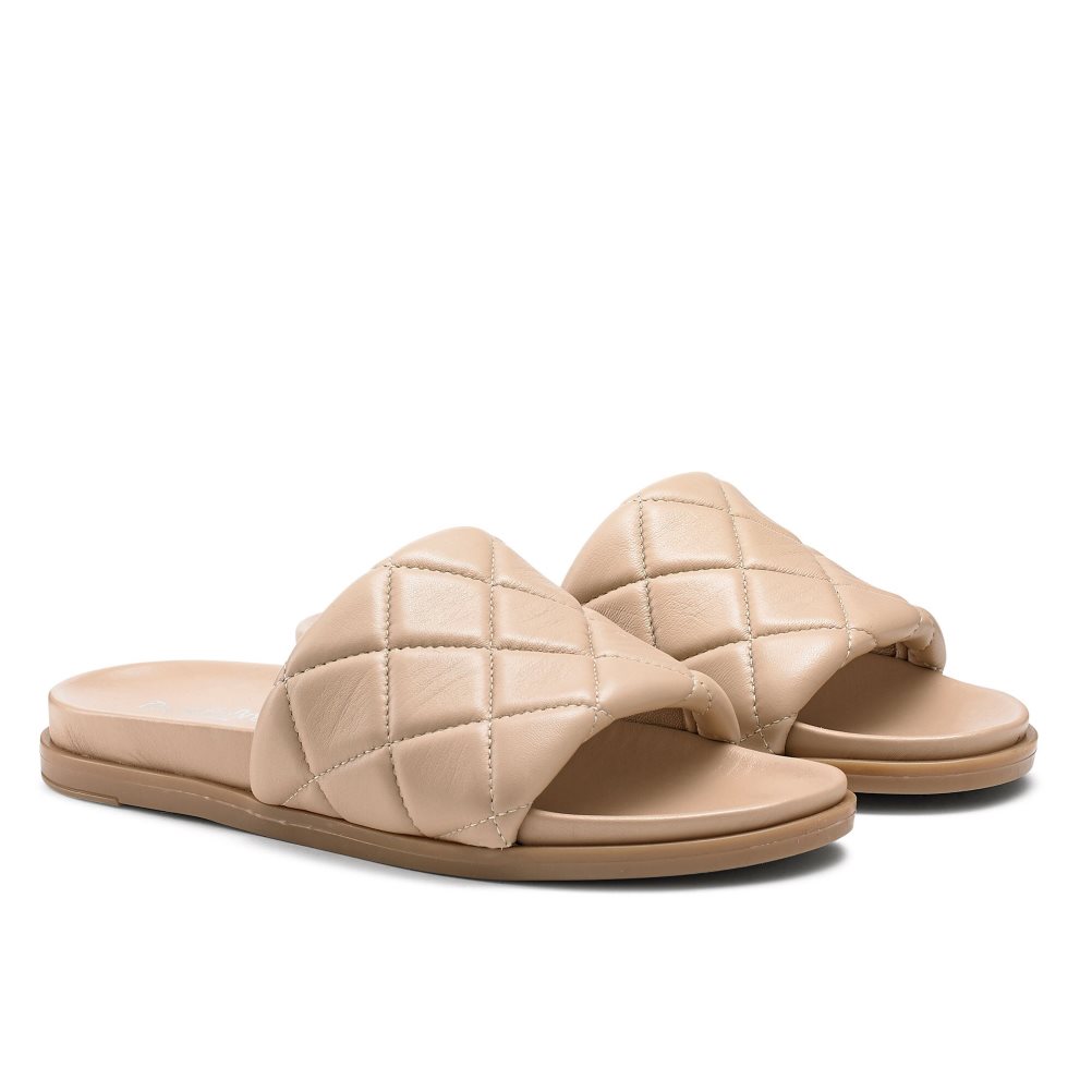 Dámské Pantofle Russell & Bromley Quilted Béžový | CZ-08413K