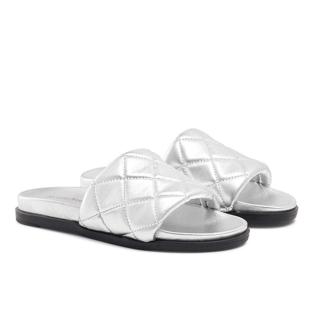 Dámské Pantofle Russell & Bromley Quilted Stříbrné | CZ-97352I