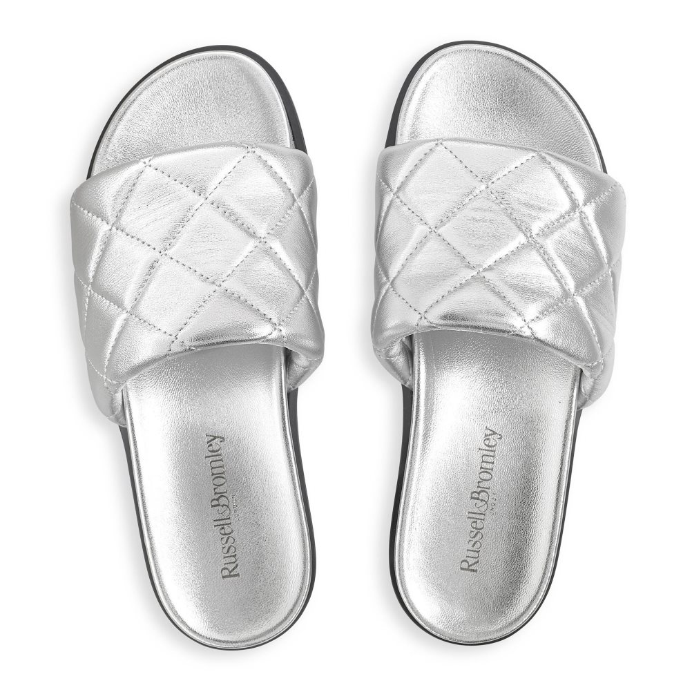 Dámské Pantofle Russell & Bromley Quilted Stříbrné | CZ-97352I