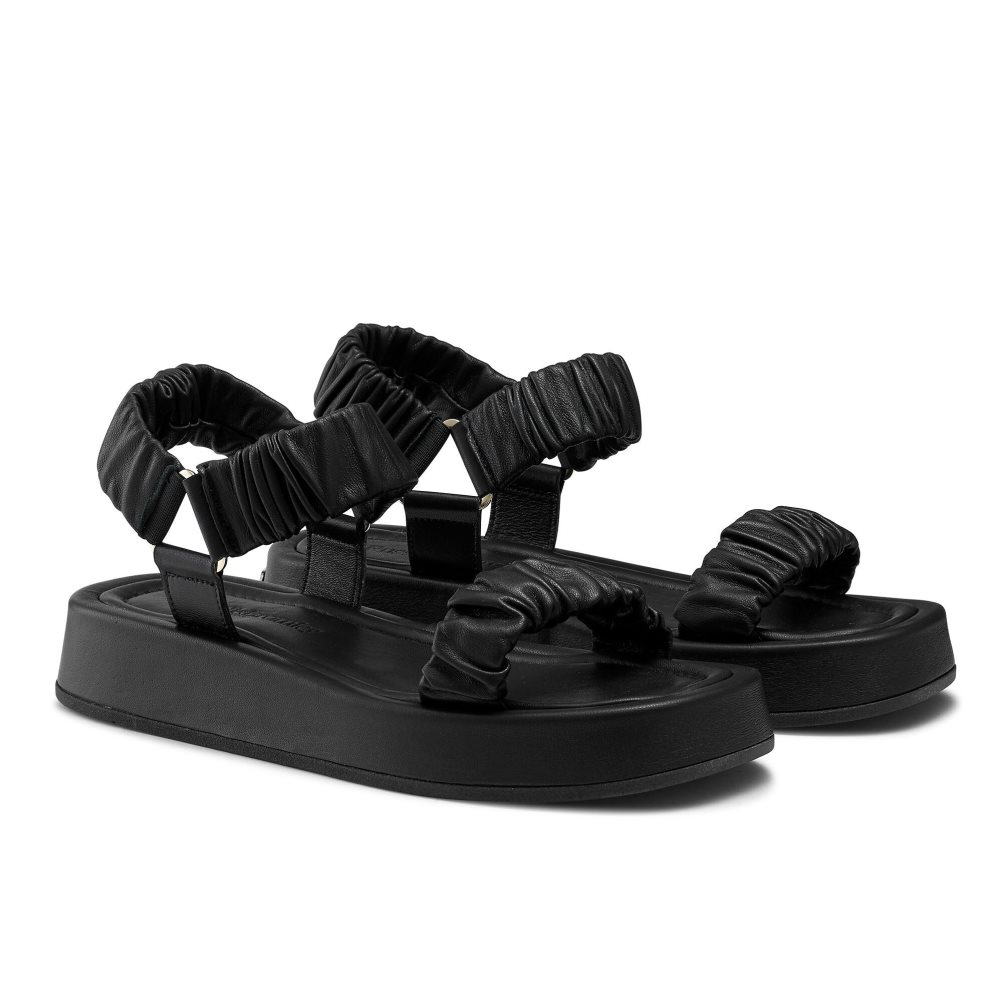 Dámské Ploché Sandály Russell & Bromley Scrunch Up Ruched Two Part Černé | CZ-06921N