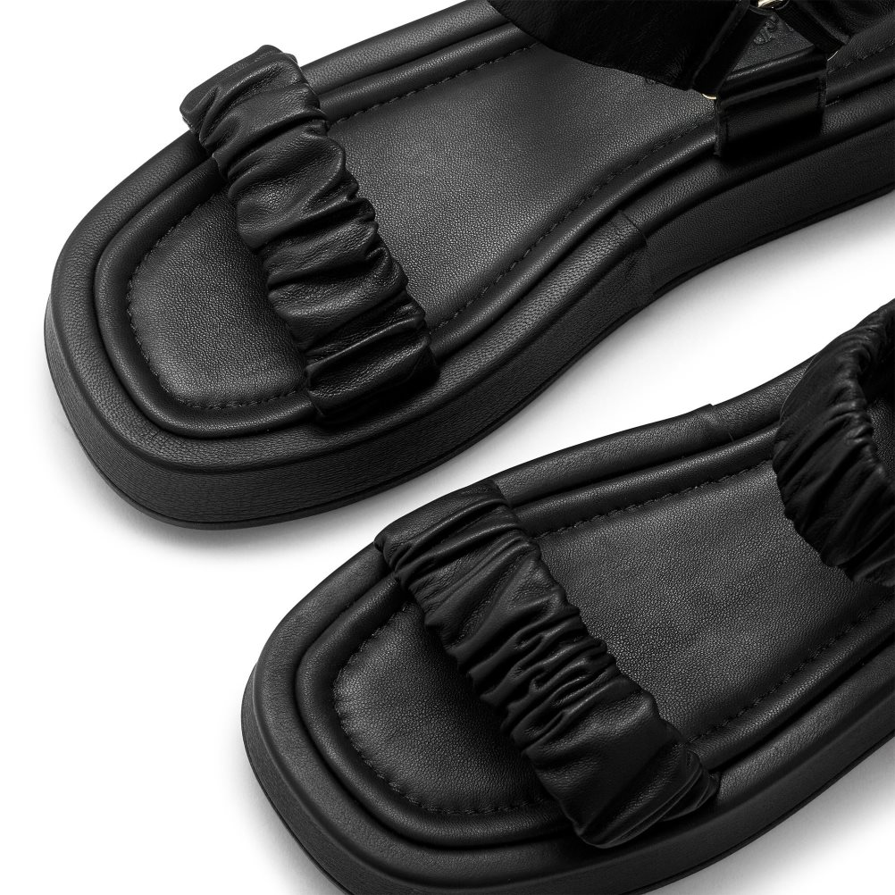Dámské Ploché Sandály Russell & Bromley Scrunch Up Ruched Two Part Černé | CZ-06921N