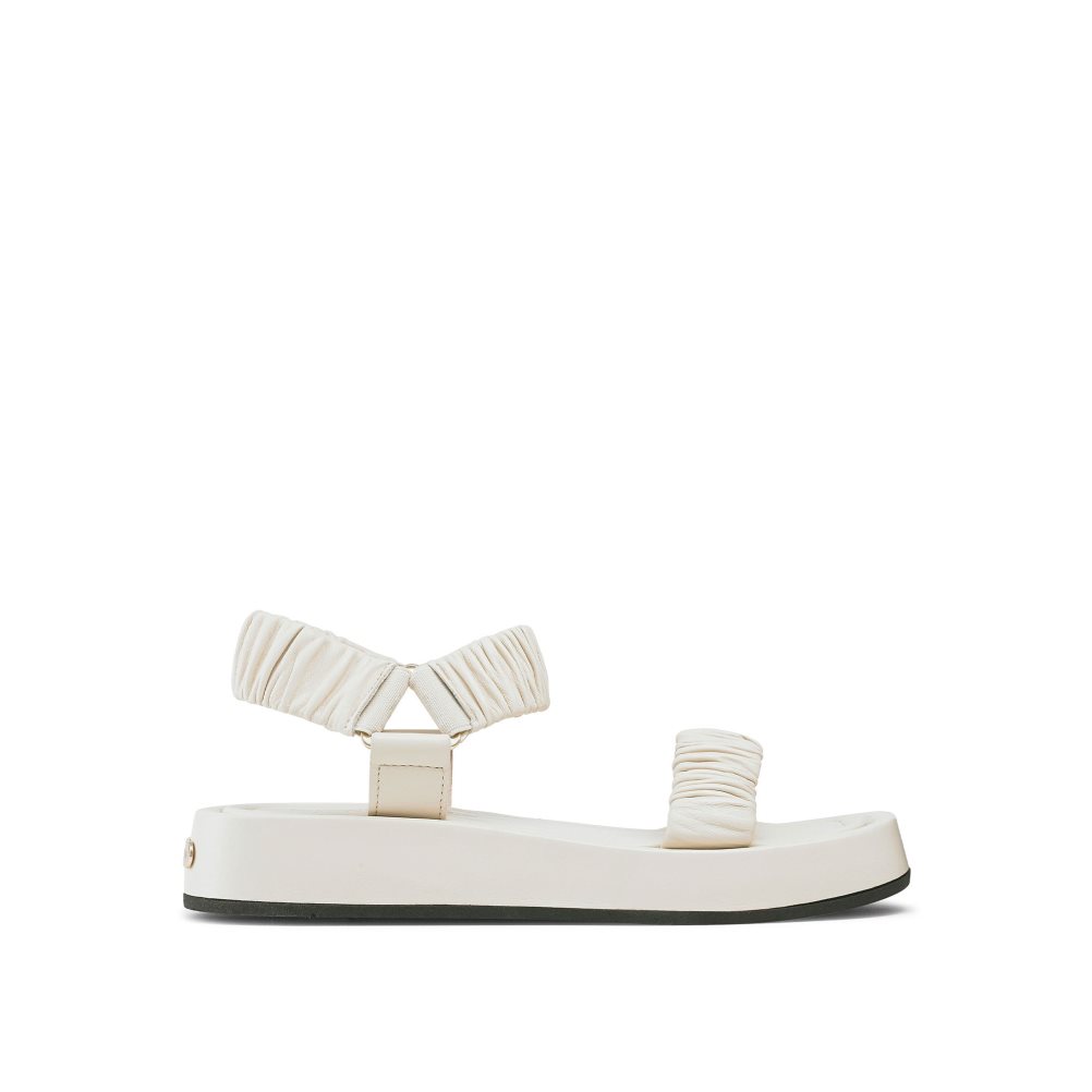 Dámské Ploché Sandály Russell & Bromley Scrunch Up Ruched Two Part Krém | CZ-15609W