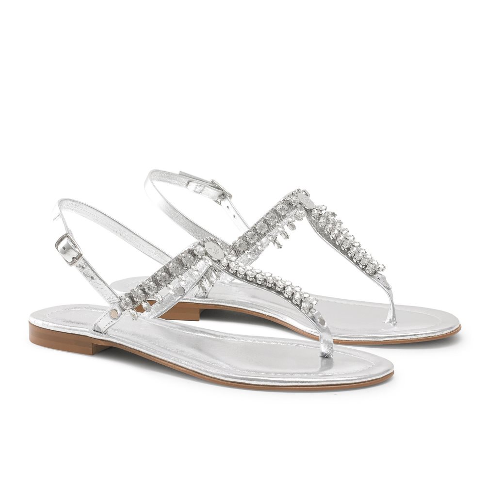 Dámské Ploché Sandály Russell & Bromley Crystal Embellished Stříbrné | CZ-27845M
