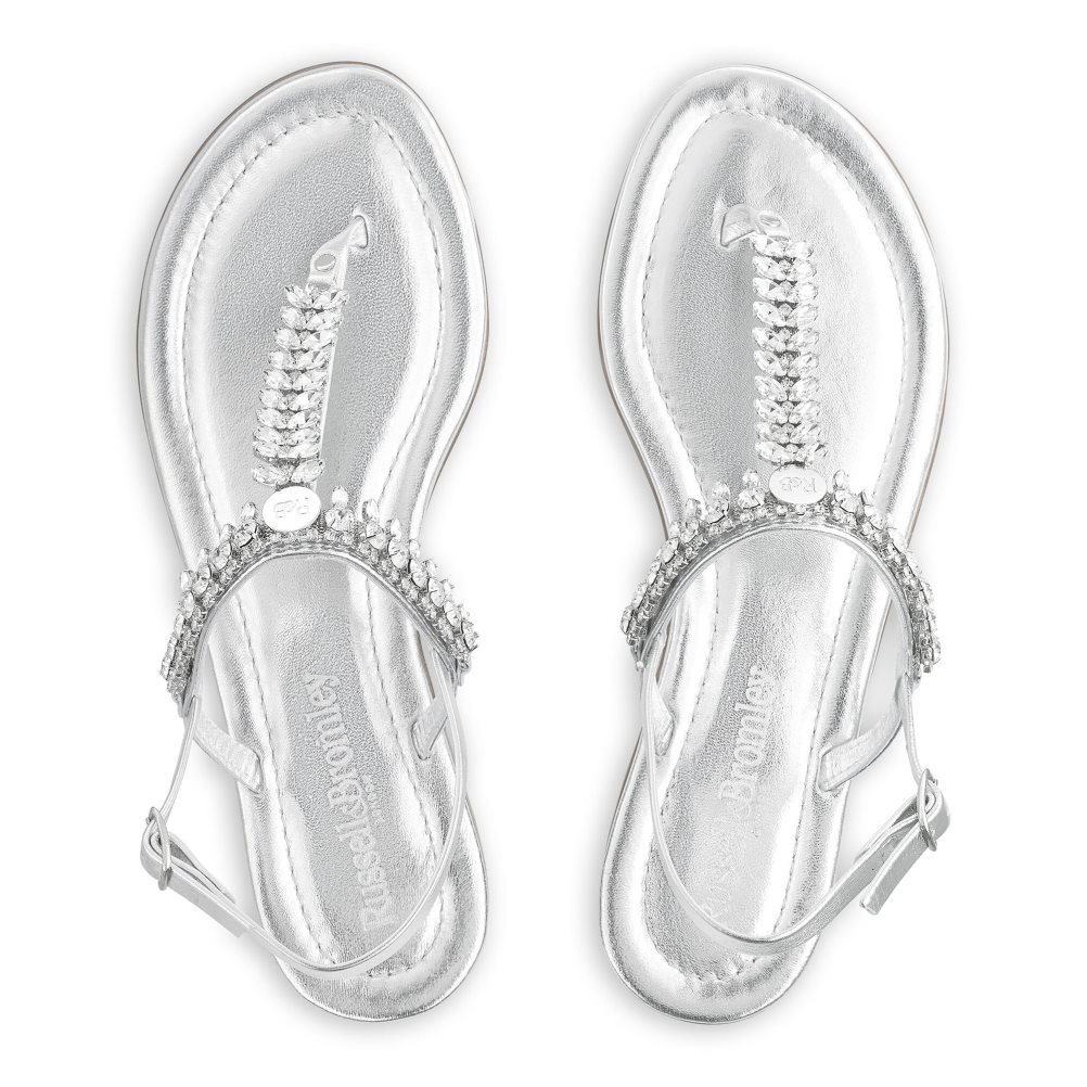 Dámské Ploché Sandály Russell & Bromley Crystal Embellished Stříbrné | CZ-27845M