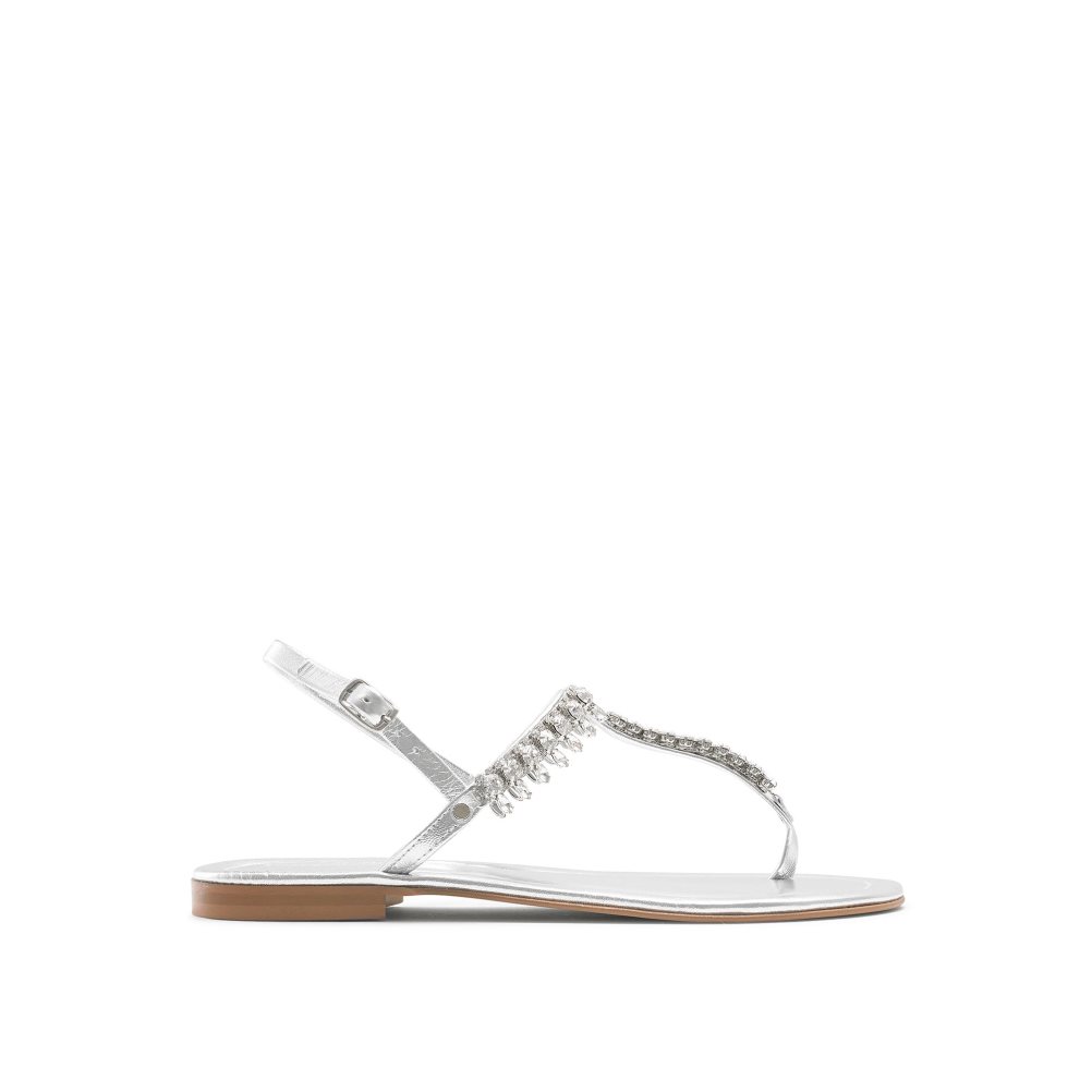 Dámské Ploché Sandály Russell & Bromley Crystal Embellished Stříbrné | CZ-27845M